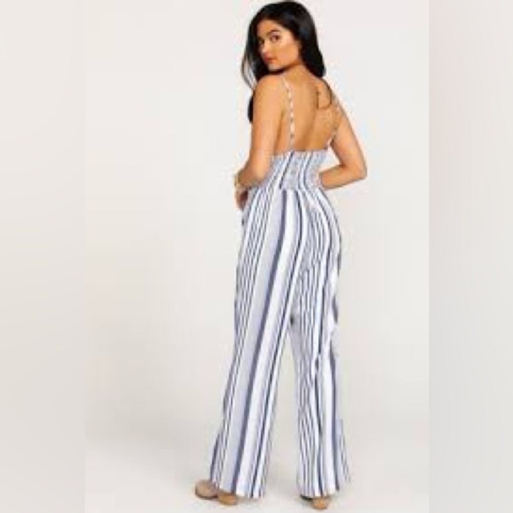 Wrangler Striped Jumpsuit Romper White Blue Lightweight Spaghetti Straps XL - Picture 12 of 12